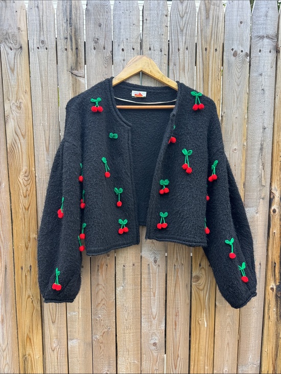 FARM Rio Sweaters - FARM Rio crochet cherry Cardigan
